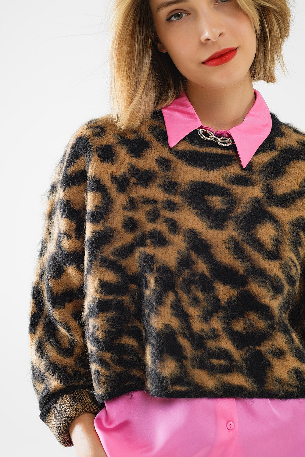 black Leopard print sweater made of knitted fabric with wool - Jumpers