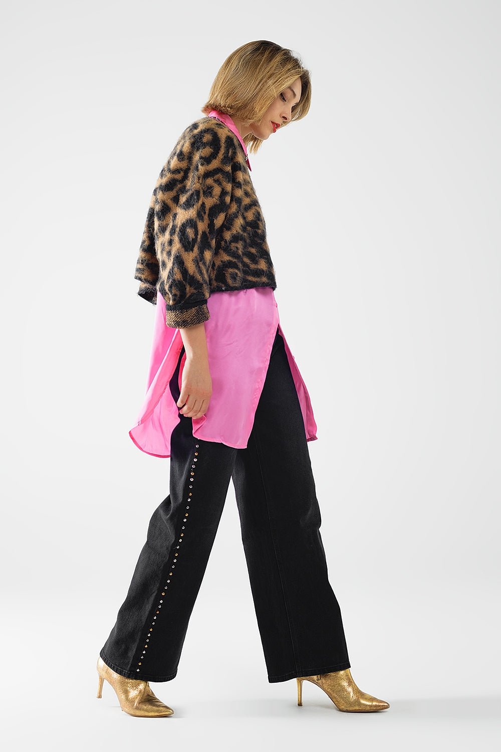 black Leopard print sweater made of knitted fabric with wool - Jumpers