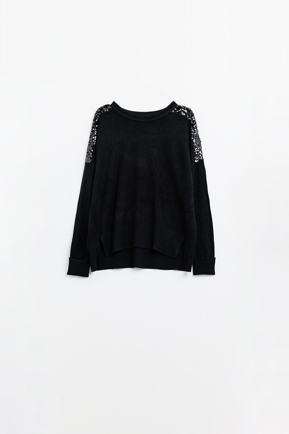 Black long sleeves sweater with sequins on the shoulders - Jumpers