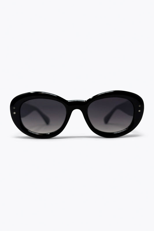 Black Oval Frame Gradient Lens Chunky Sunglasses -