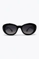 Óculos de Sol Grossos com Armação Oval Preta e Lentes Degradê