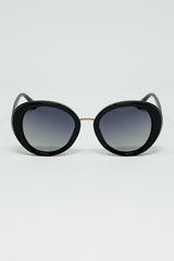 Black Oval Shaped Sunglasses with metal gold detail