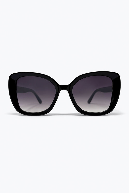 Black Oversize Cat Eye Gradient Lens Fashion Sunglasses -