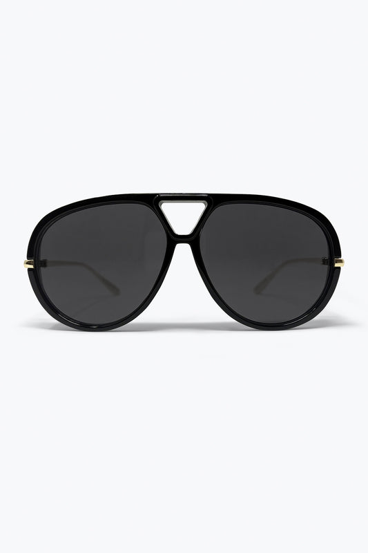 Black Oversized Aviator Sunglasses with Gold Details - Sunglasses