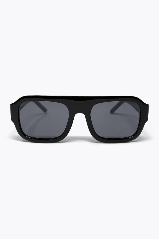Black Oversized Rectangular Sunglasses with Dark Lenses -