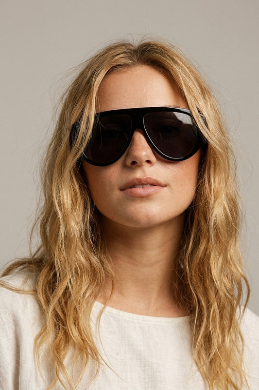 Black Oversized Shield Sunglasses with Dark Lenses -