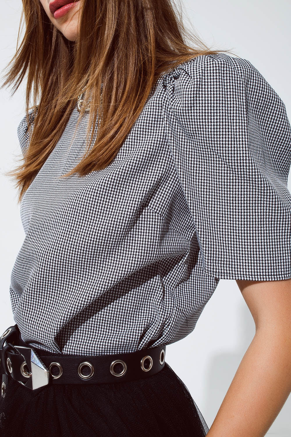 Black pique top with short sleeve - Tops