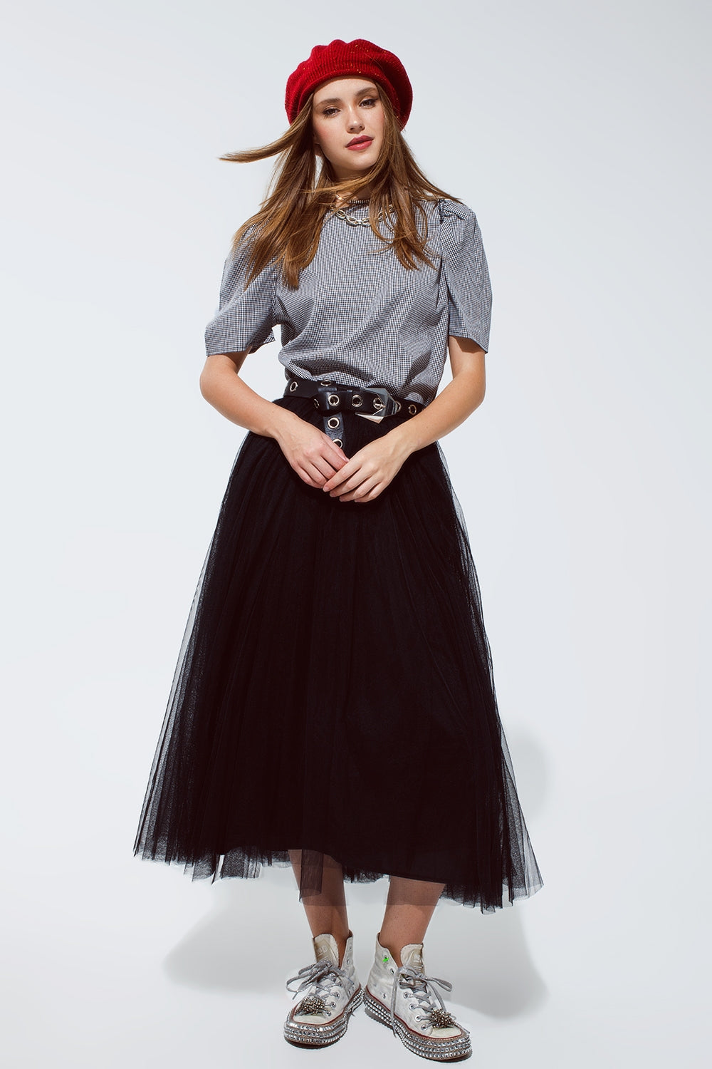 Black pique top with short sleeve - Tops
