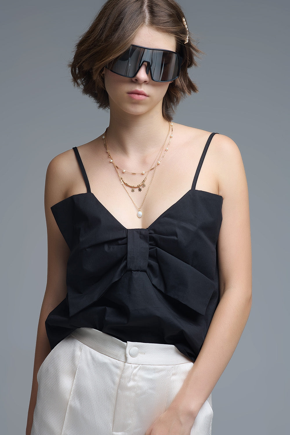 Black Poplin Crop Top for Trendy Style - Tops