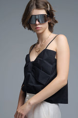 Black Poplin Crop Top for Trendy Style