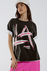 Camiseta preta relaxada estampada com o logotipo LA Los Angeles