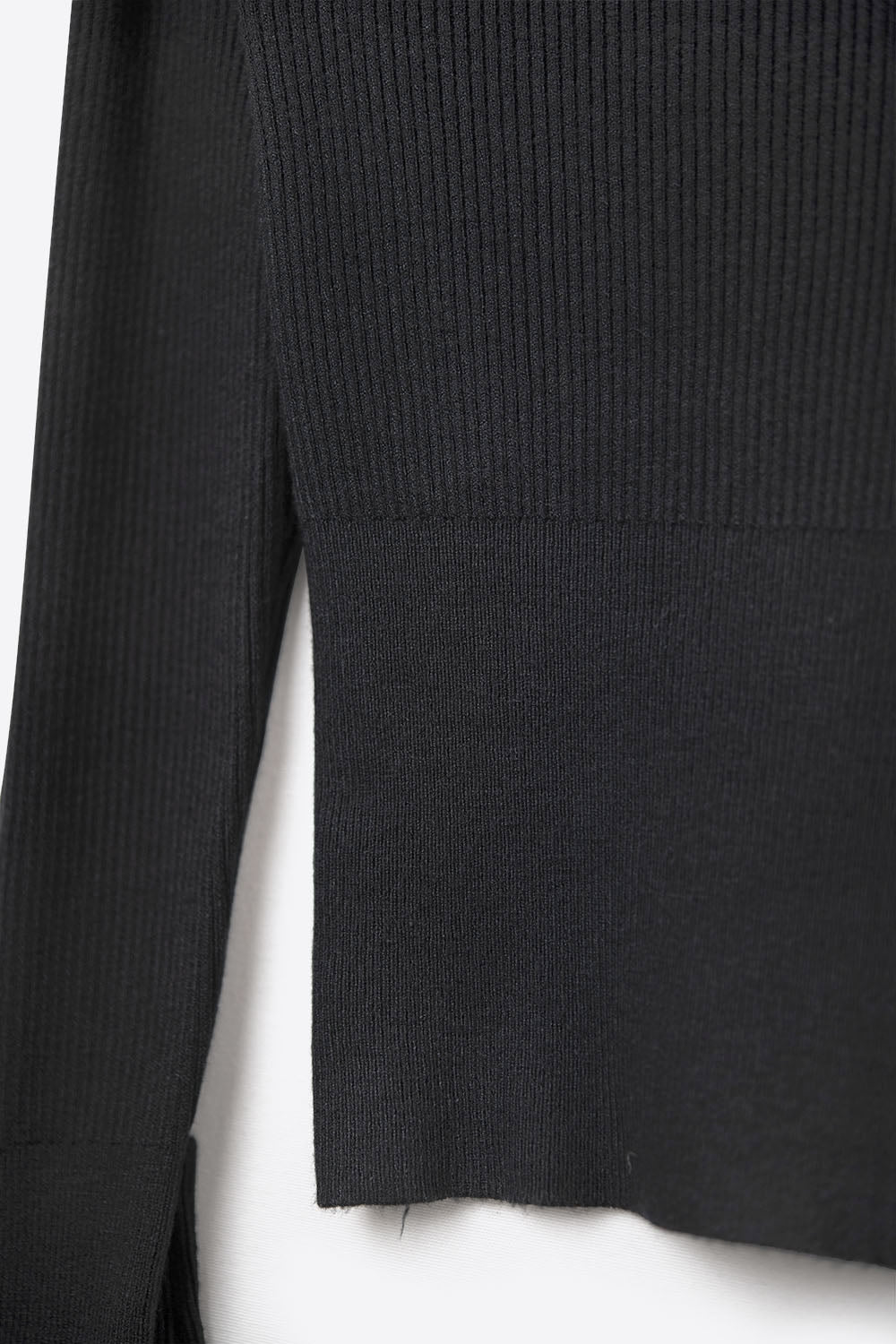 Black fine ribbed knit sweater with wide boat neck - Sweaters