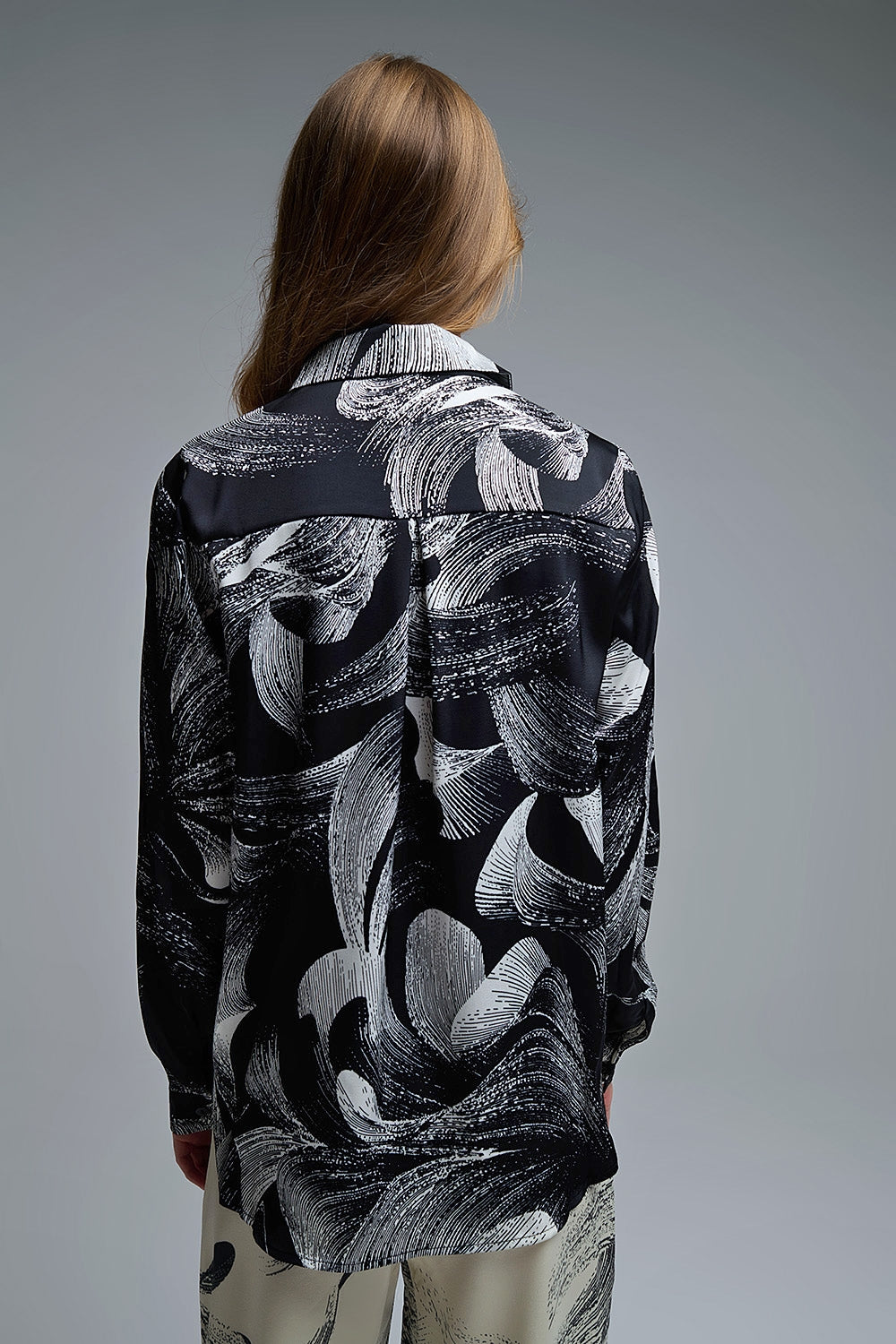 Black Satin blouse in abstract print - Shirts