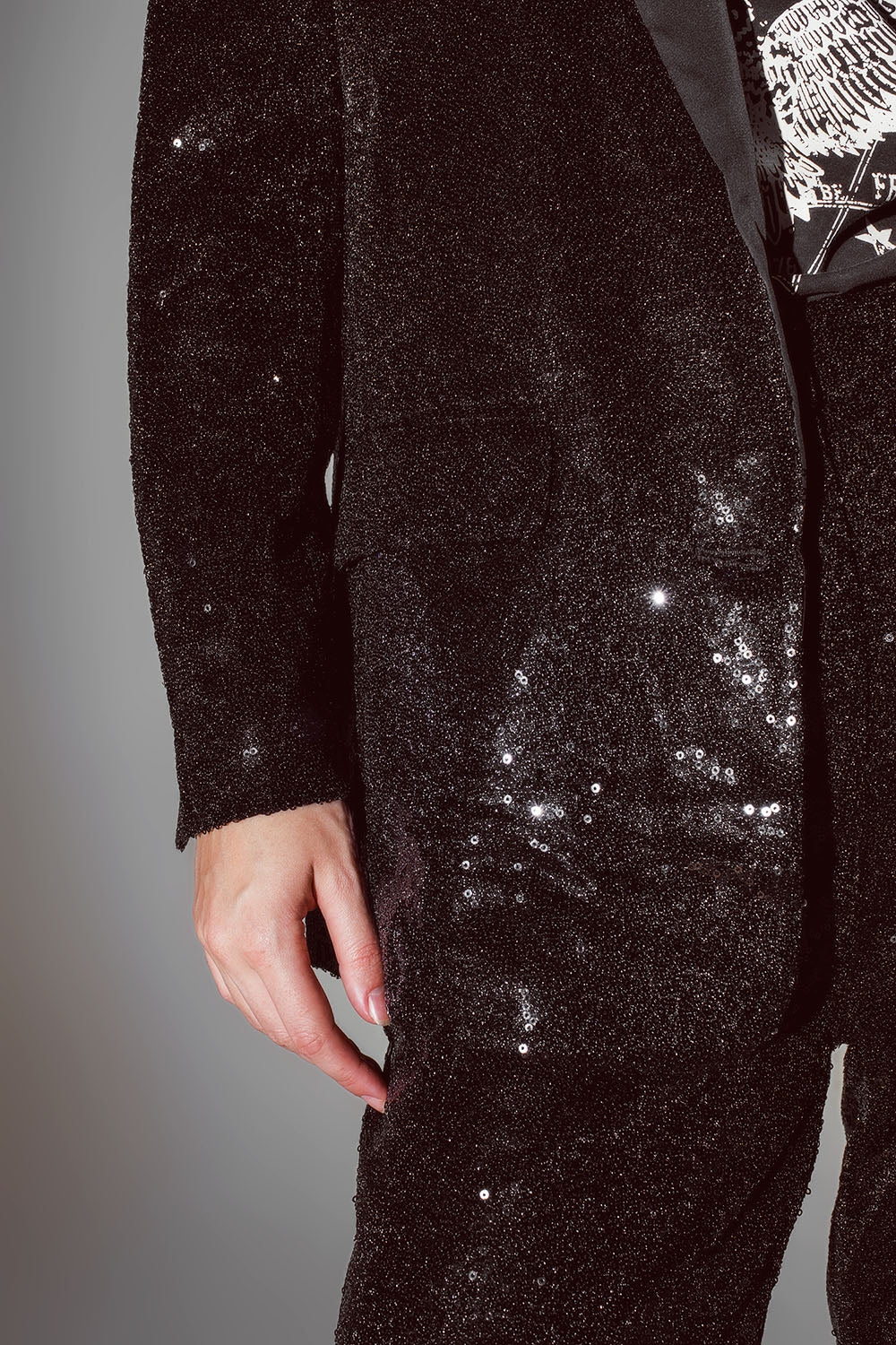 Black Sequin tuxedo Blazer with Satin Lapels - Blazers