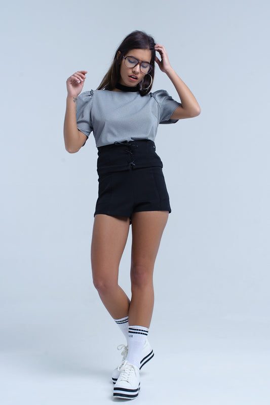 Black short with tie detail - Trousers
