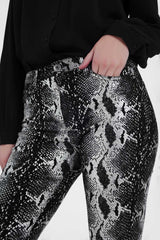 Black skinny shiny printed pants