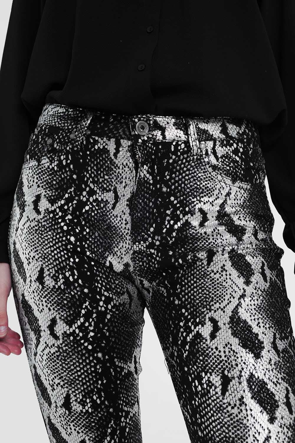 Black skinny shiny printed pants - Trousers