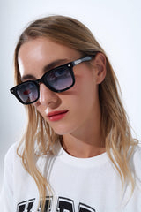 Black Square Sunglasses with Blue Gradient Lenses and metal side detail