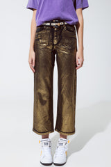 Black straight leg jeans with gold metallic glow
