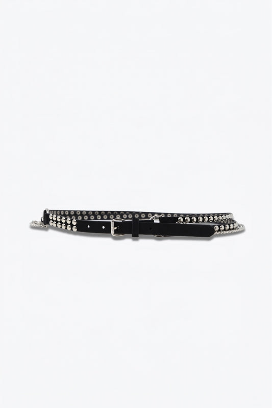 Black Studded Belt with Hanging Chains - Accesory