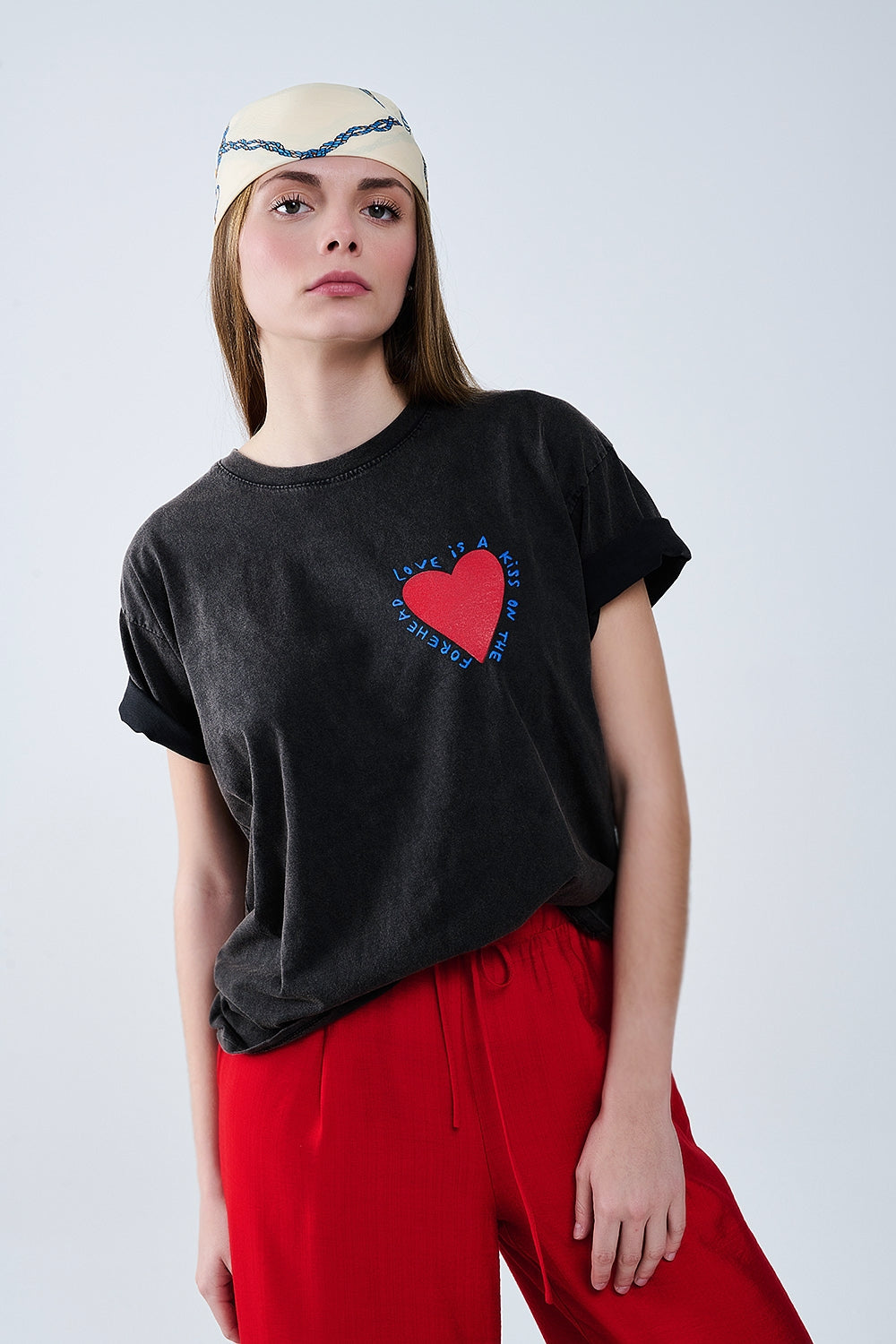 Black T-shirt featuring a heart design on both the front and back - T-Shirts