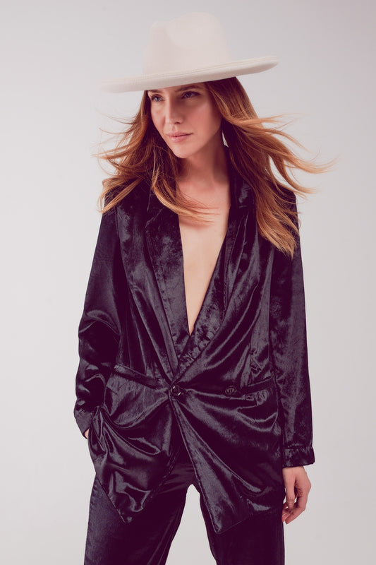 Black velvet oversized blazer - Blazers