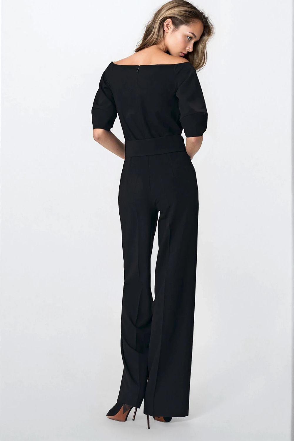 Black Women's Jumpsuit with Stylish Belt - Suits
