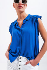 Blouse with frill sleeve in blue