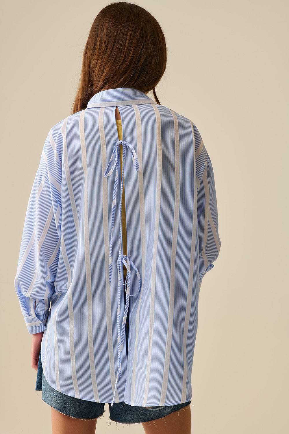 Blue and White relaxed fit Striped Shirt Tie at The Back - Shirts