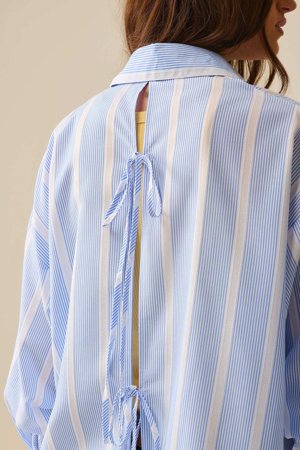 Blue and White relaxed fit Striped Shirt Tie at The Back - Shirts