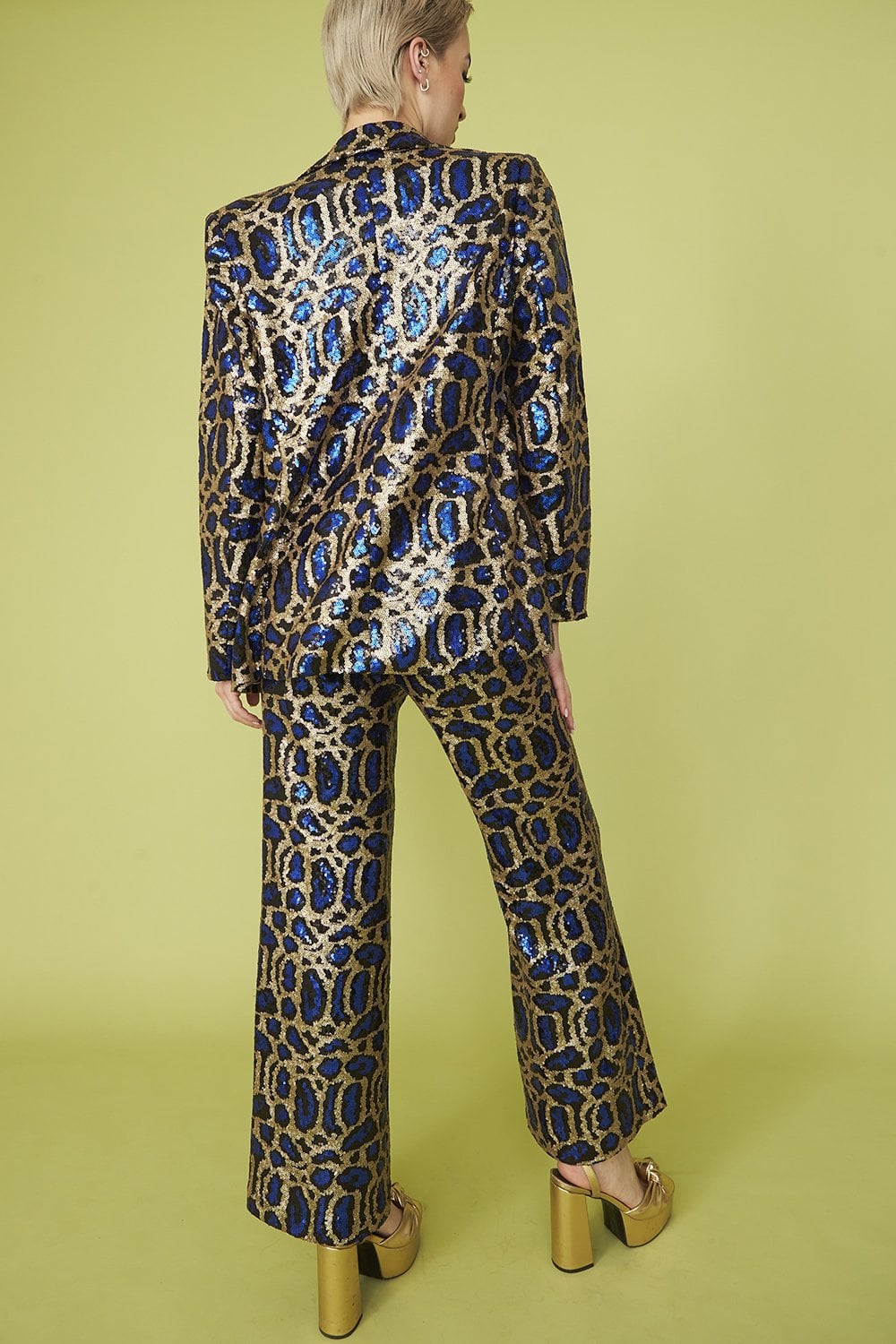 Blue Bamboo Animal Print Sequin Blazer - Jackets & Blazers