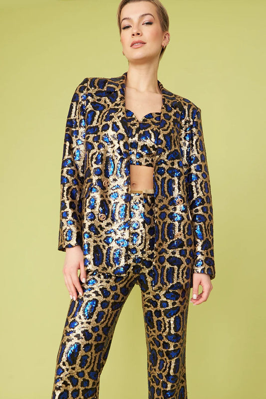 Blue Bamboo Animal Print Sequin Blazer Blue Bamboo - Jackets & Blazers