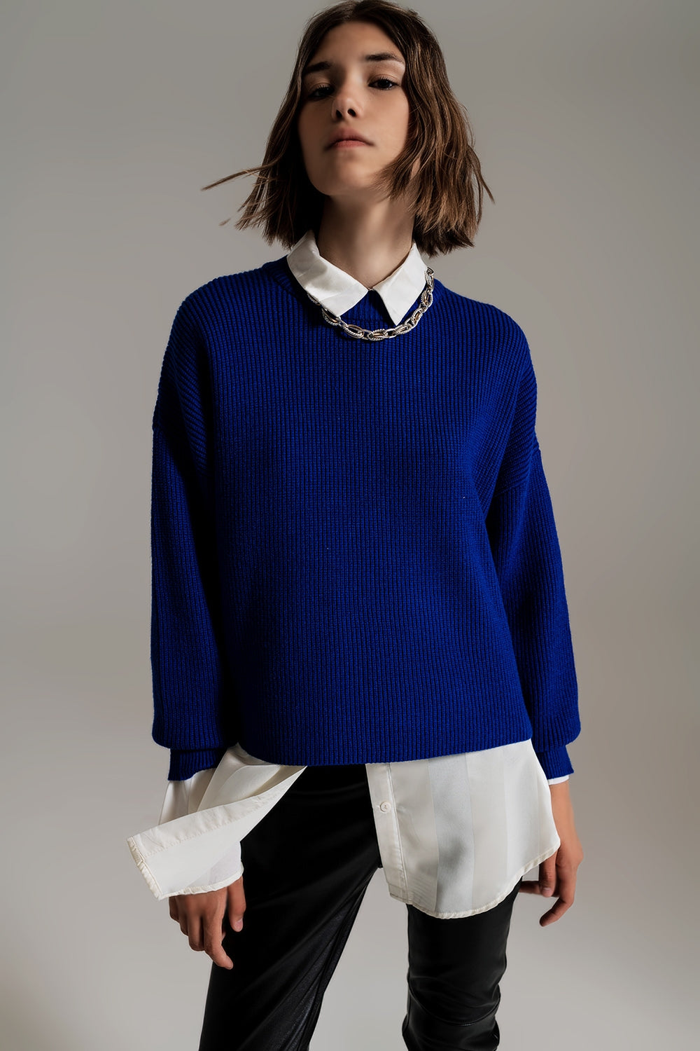 Blue chunky knitted relaxed Jumper - Jumpers