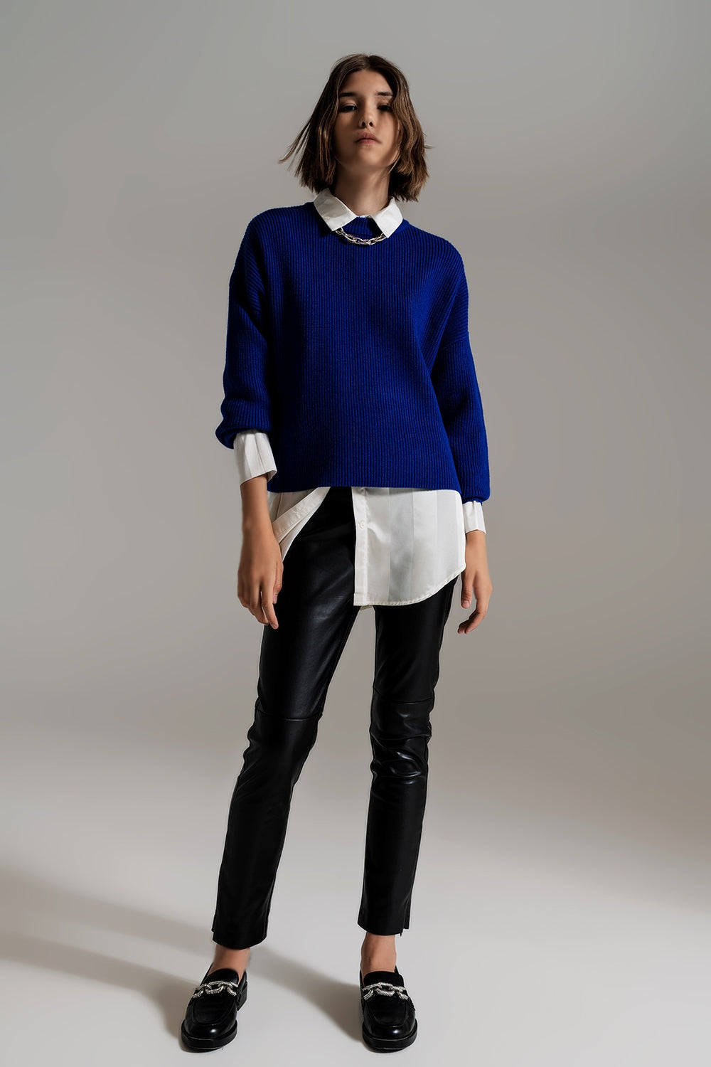 Blue chunky knitted relaxed Jumper - Jumpers