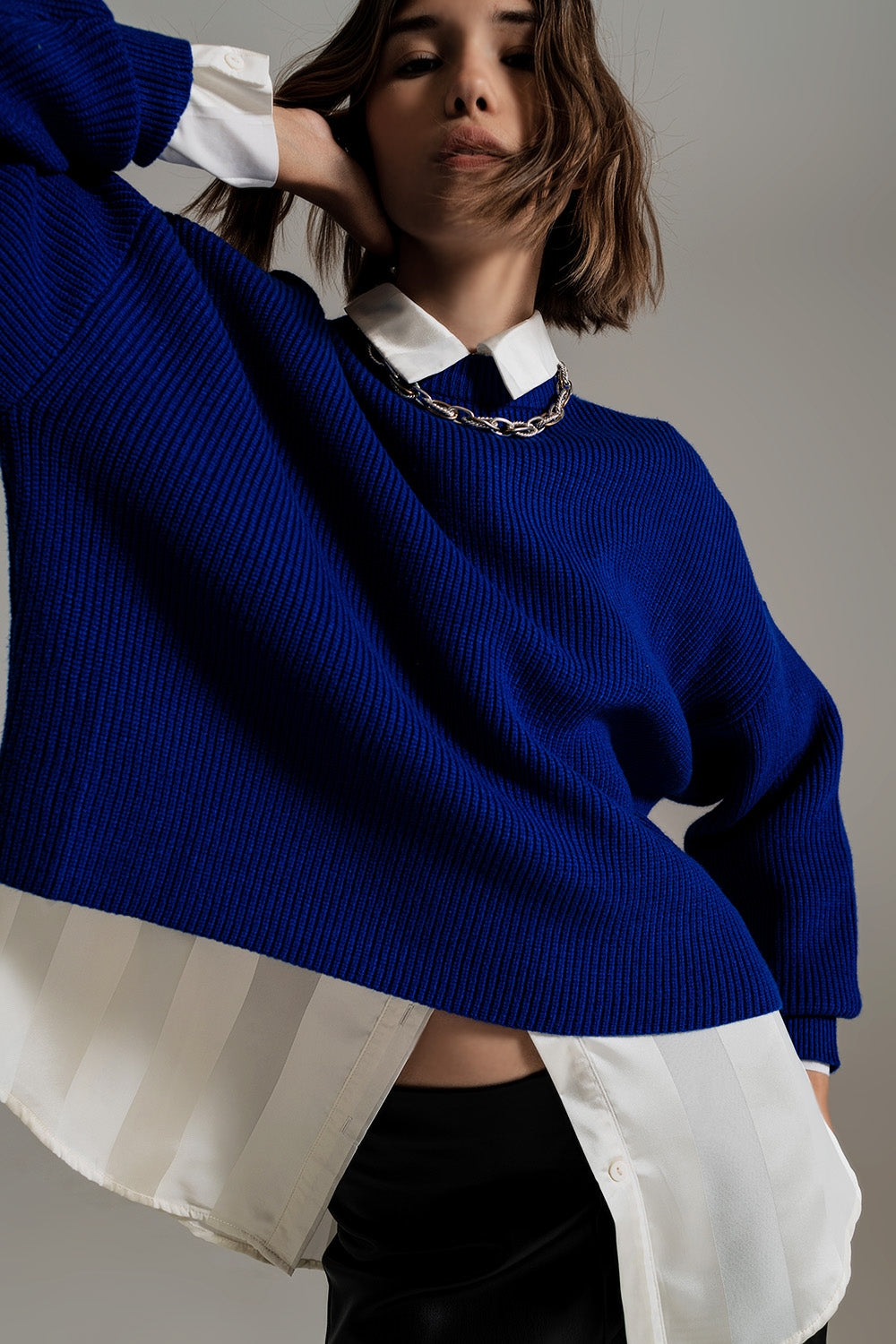 Blue chunky knitted relaxed Jumper - Jumpers