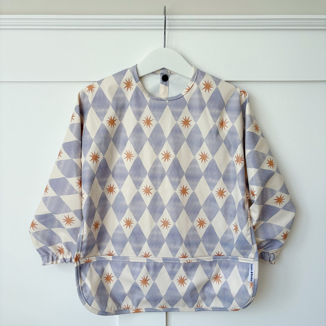 Long Sleeved Baby Bib - Blue Harlequin - Bibs