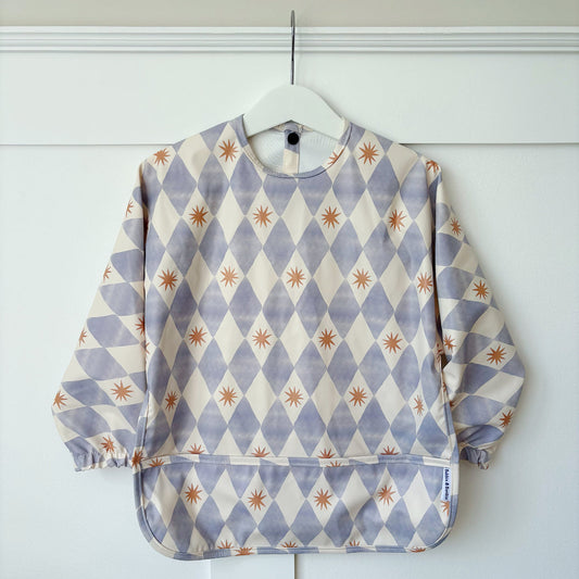 Long Sleeved Baby Bib - Blue Harlequin - Bibs