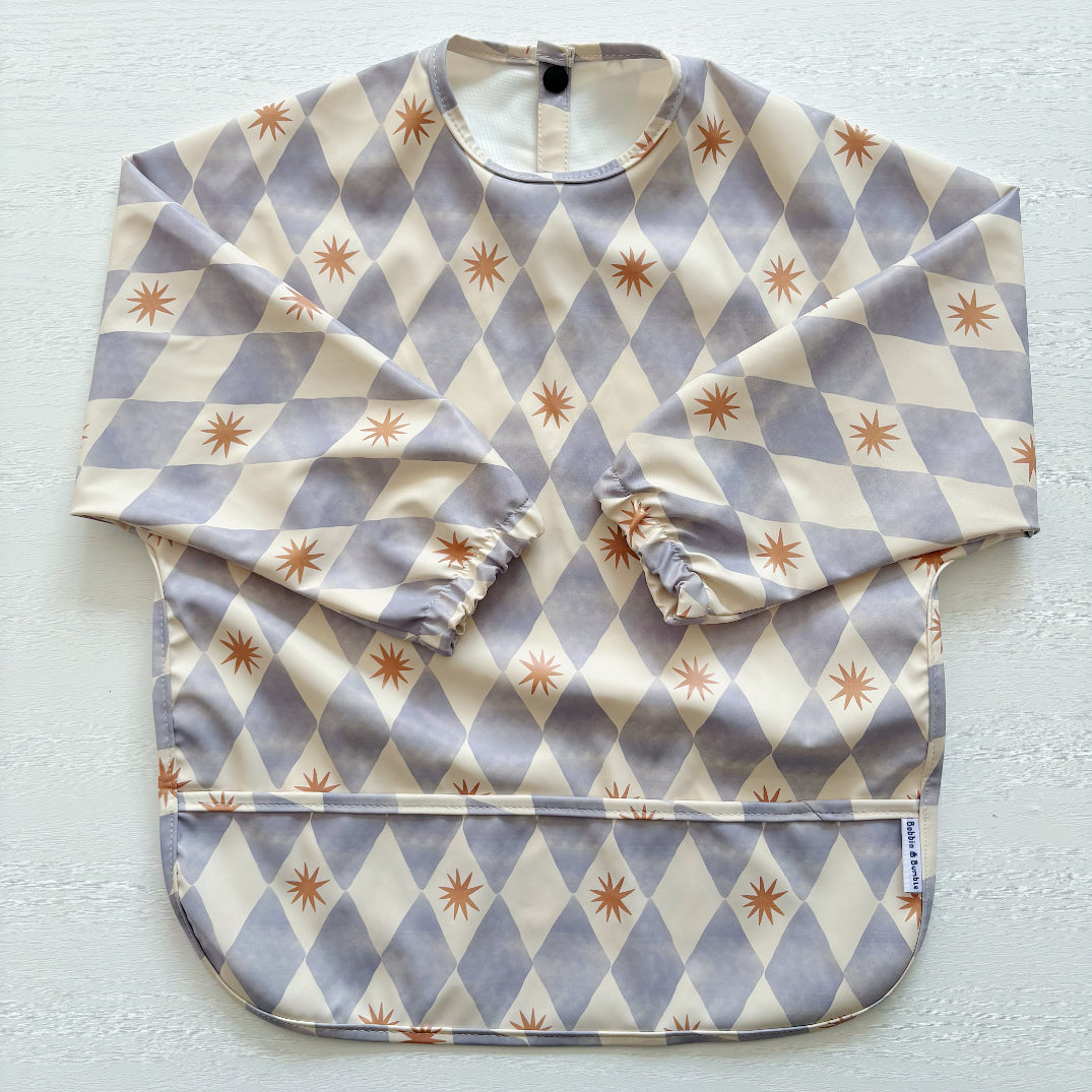 Long Sleeved Baby Bib - Blue Harlequin - Bibs