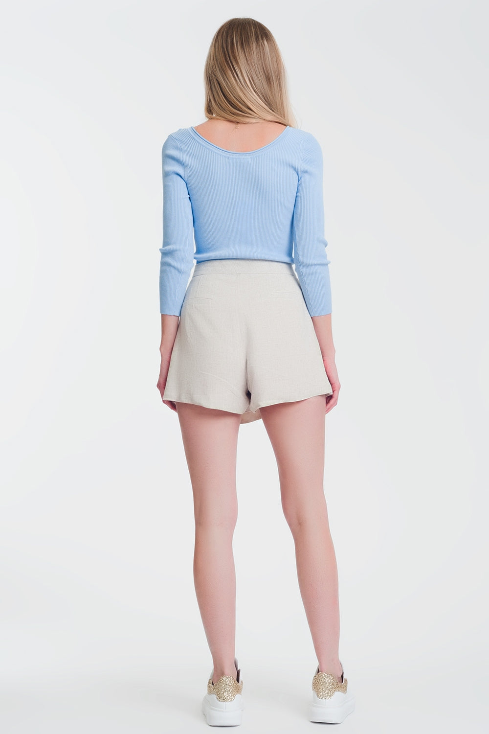Blue knitted wide neck sweater - Jumpers