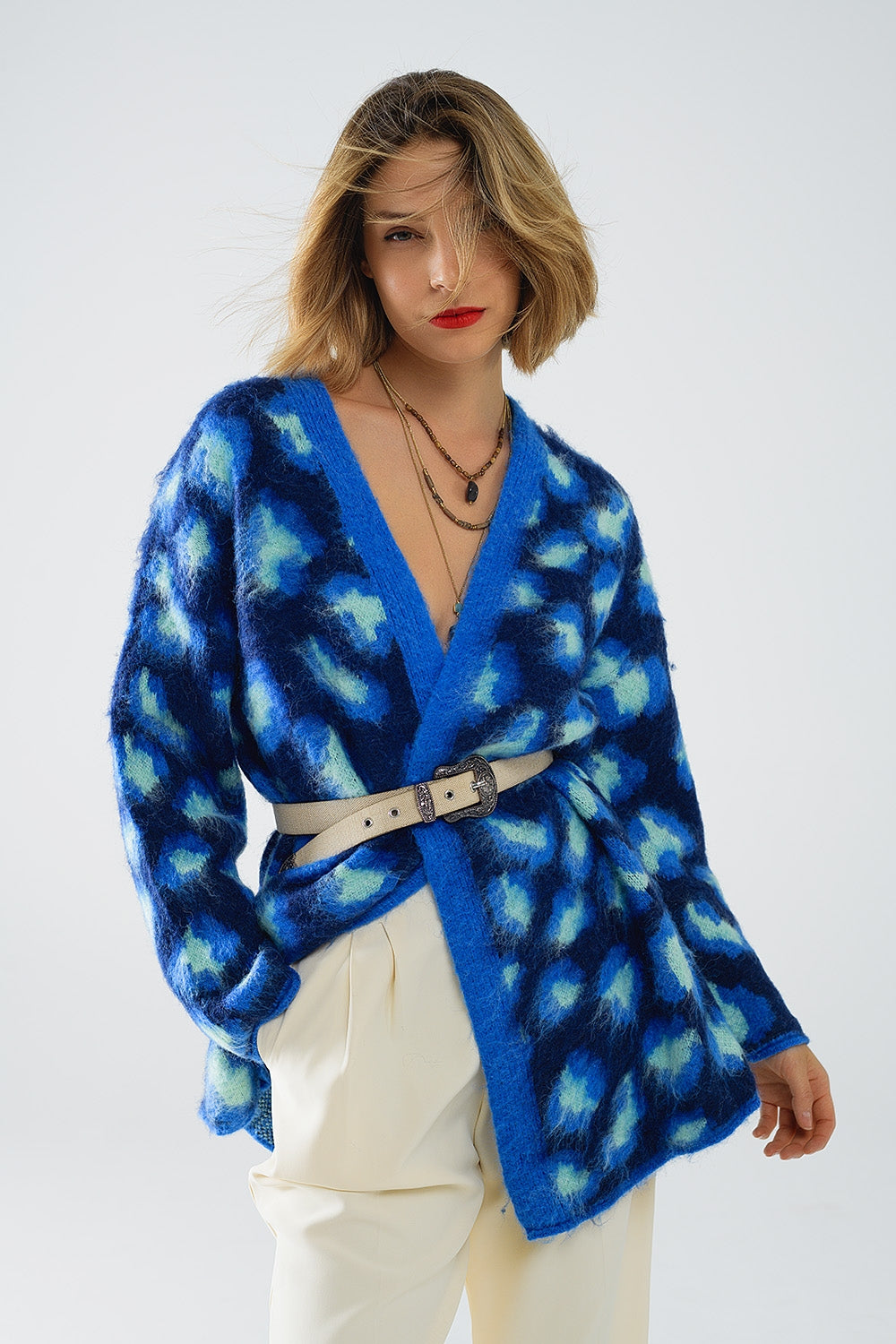 Blue Leopard print cardigan with wool - Cardigans