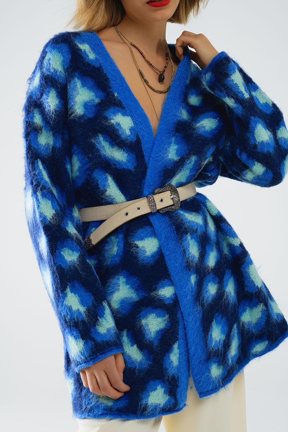Blue Leopard print cardigan with wool - Cardigans
