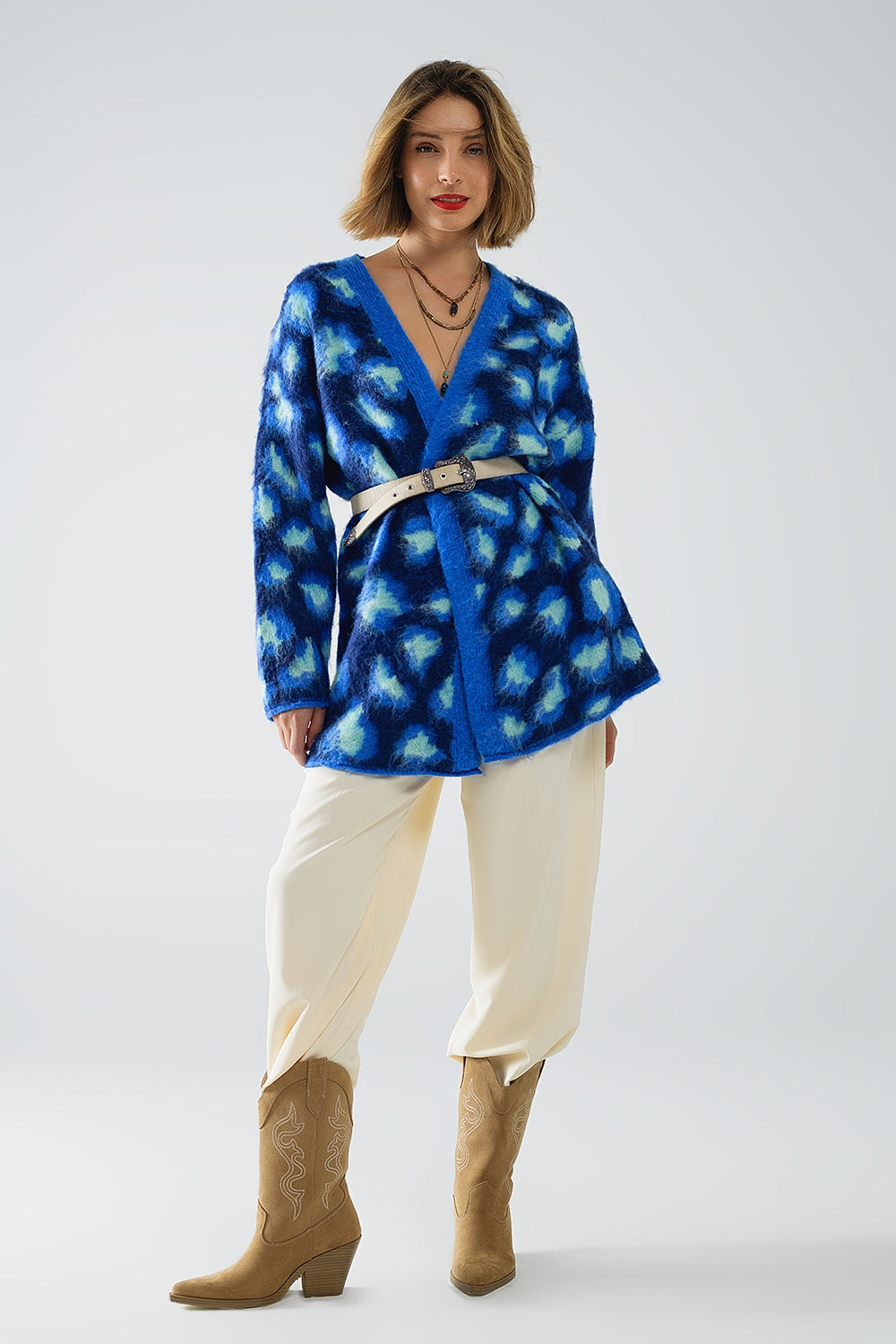 Blue Leopard print cardigan with wool - Cardigans