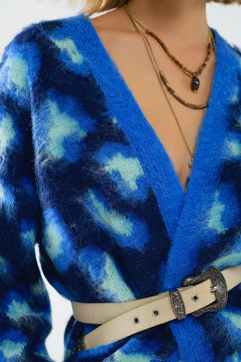 Blue Leopard print cardigan with wool - Cardigans