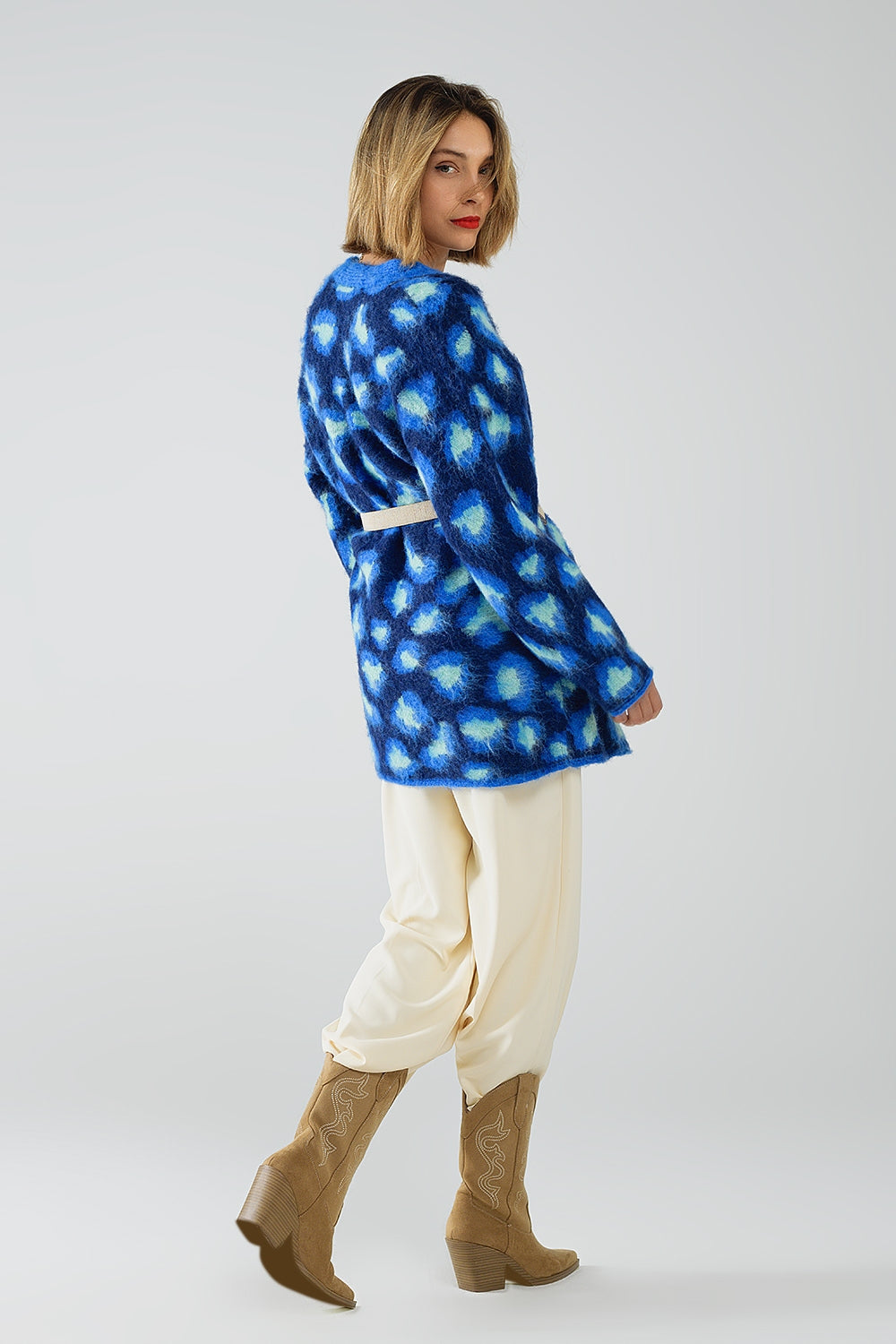 Blue Leopard print cardigan with wool - Cardigans