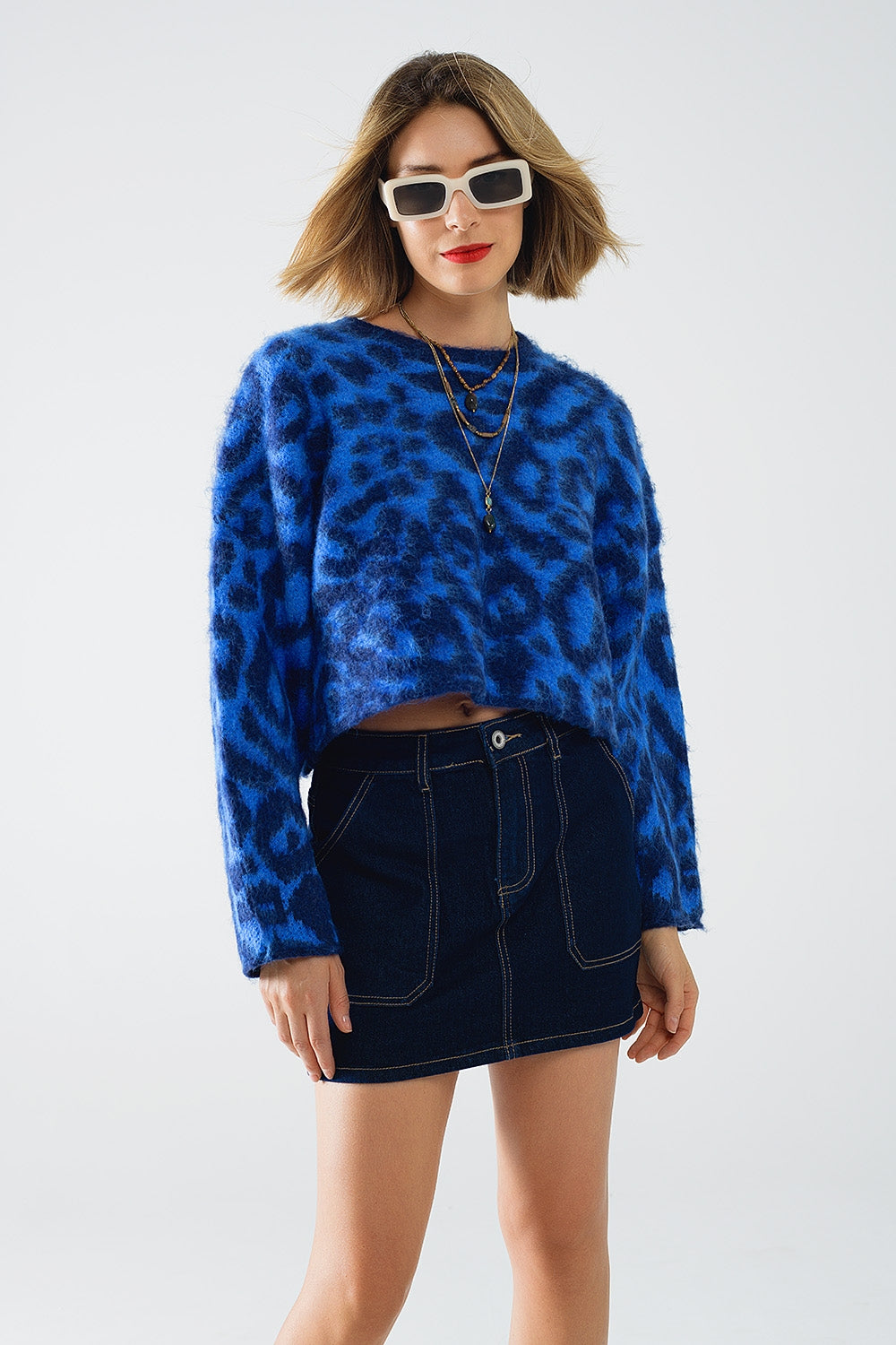 Blue Leopard print sweater made of knitted fabric with wool - Jumpers