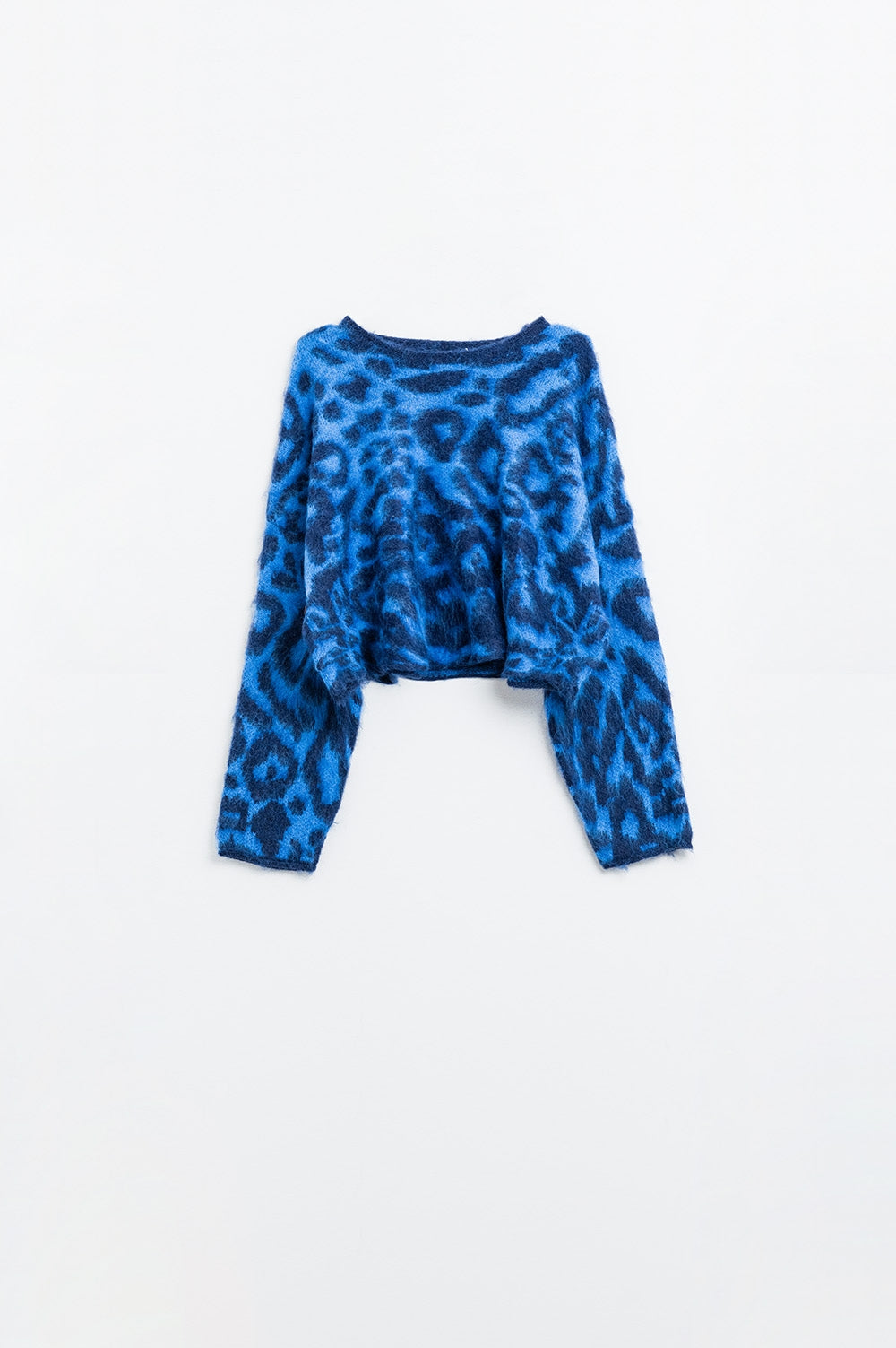 Blue Leopard print sweater made of knitted fabric with wool - Jumpers