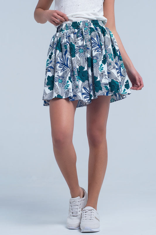 Blue mini skorts with floral print - Skirts