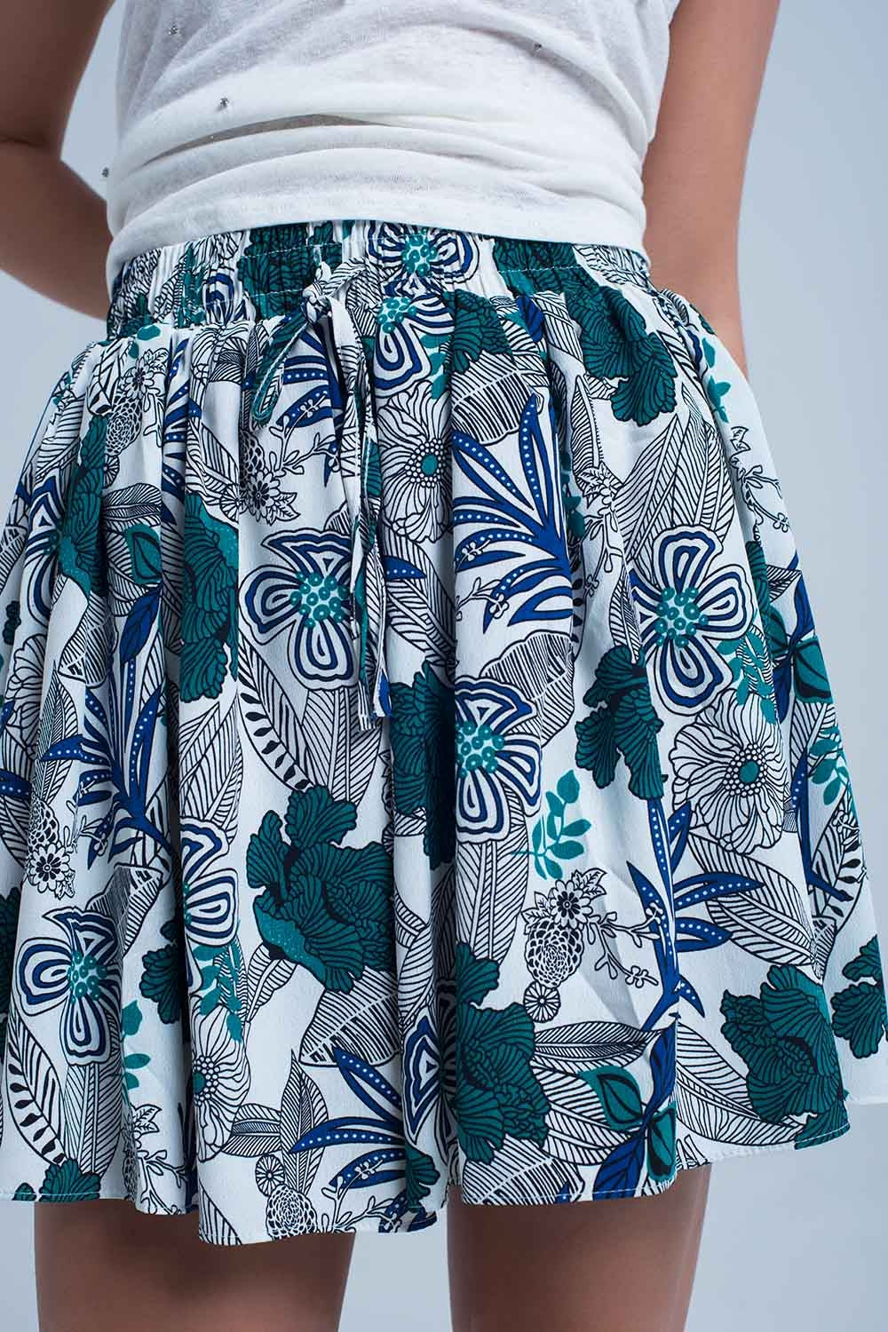 Blue mini skorts with floral print - Skirts