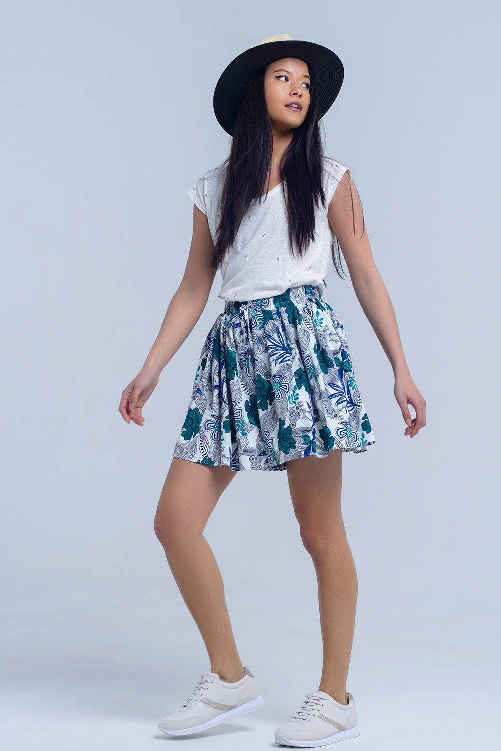 Blue mini skorts with floral print - Skirts
