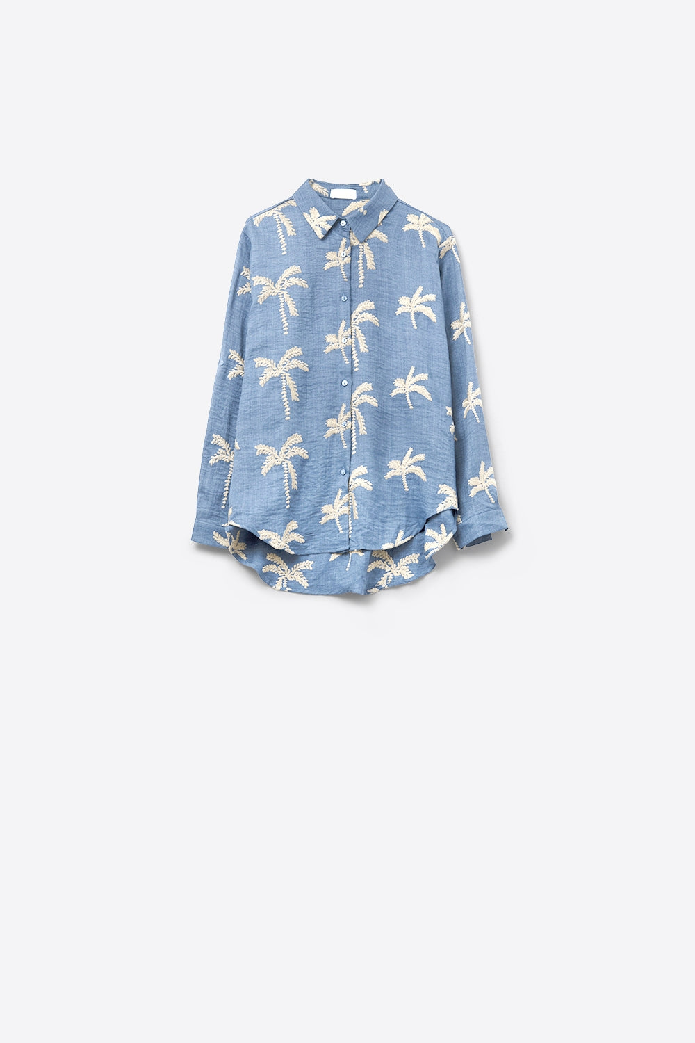 Blue Shirt with beige Palm Tree Embroidery - Shirts